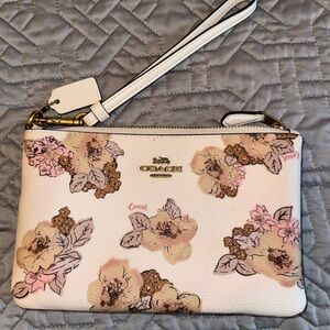 Coach Floral Print Wristlet - Cream and Pink